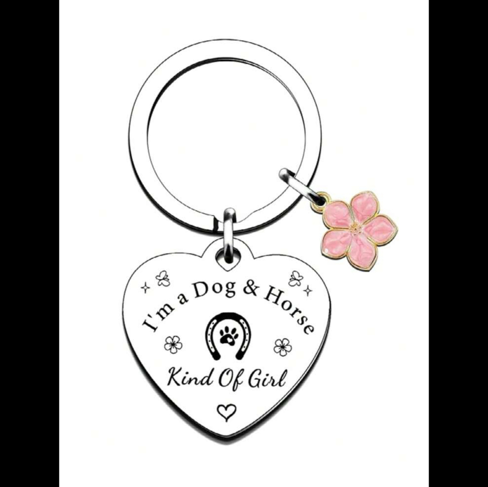 3/$25 I'm A Dog And Horse Kind Of Girl Flower Heart Stainless Steel Keychain NEW